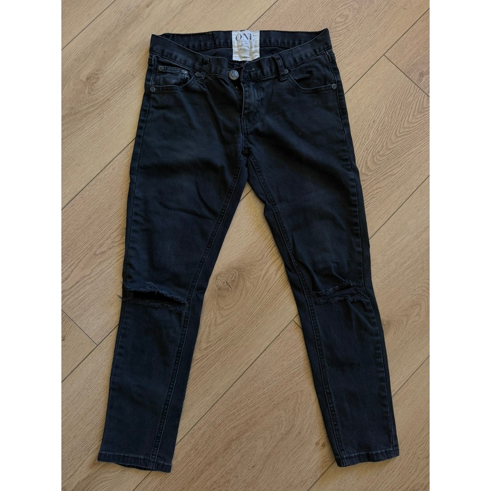 One Teaspoon Iggys Black Ripped Knee Skinny Jeans Size 25 Washed Denim Edgy